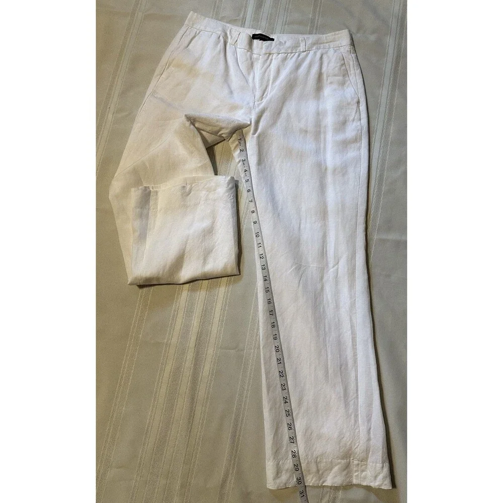 Banana Republic Logan White Linen Blend Straight Leg Tailored Trouser Pants 10